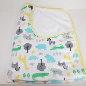 Carters Jungle Safari Animals Blue Yellow Green Velour Sherpa Baby Blanket